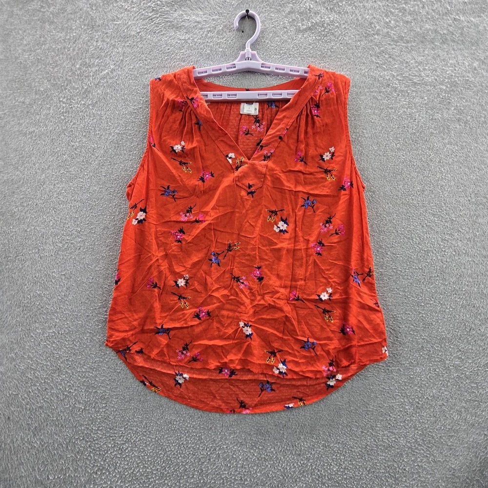 Old Navy Women Blouse L Red Floral Garden Sleeveless Ruffle V-Neck